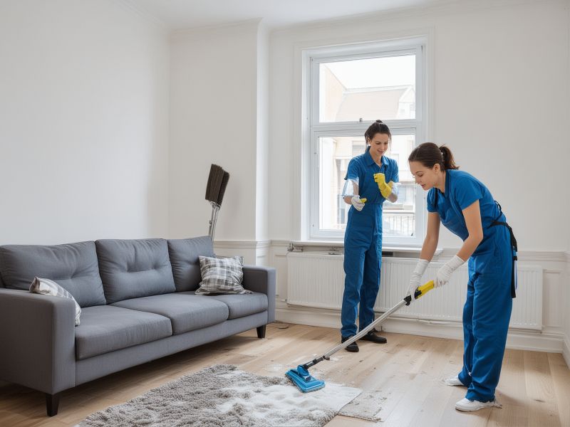 Professional deep cleaning service in action, cleaning team working on detailed home cleaning tasks