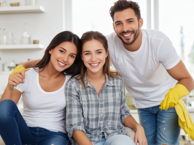 Happy family in their clean, organized home with professional cleaning service results